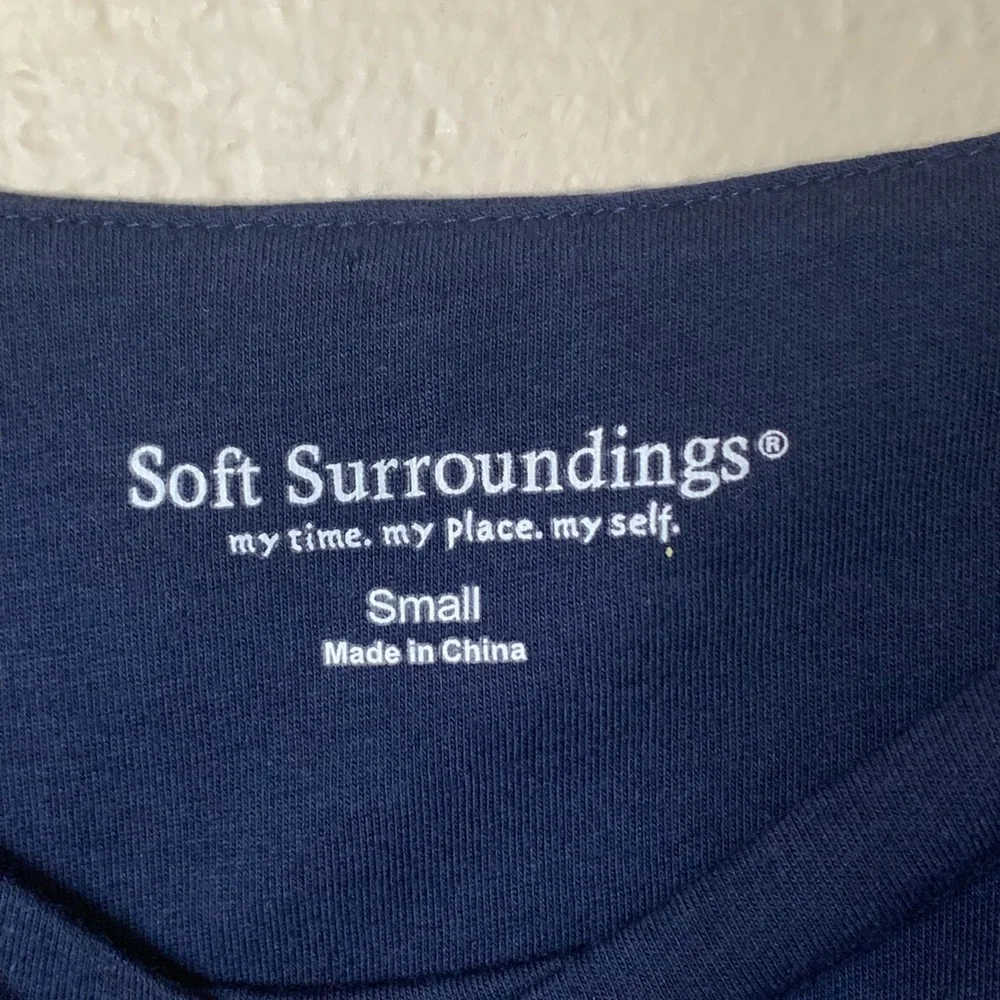 Soft Surroundings Navy Ruched Cap Sleeve Top S Supima Cotton Modal - Picture 4 of 6